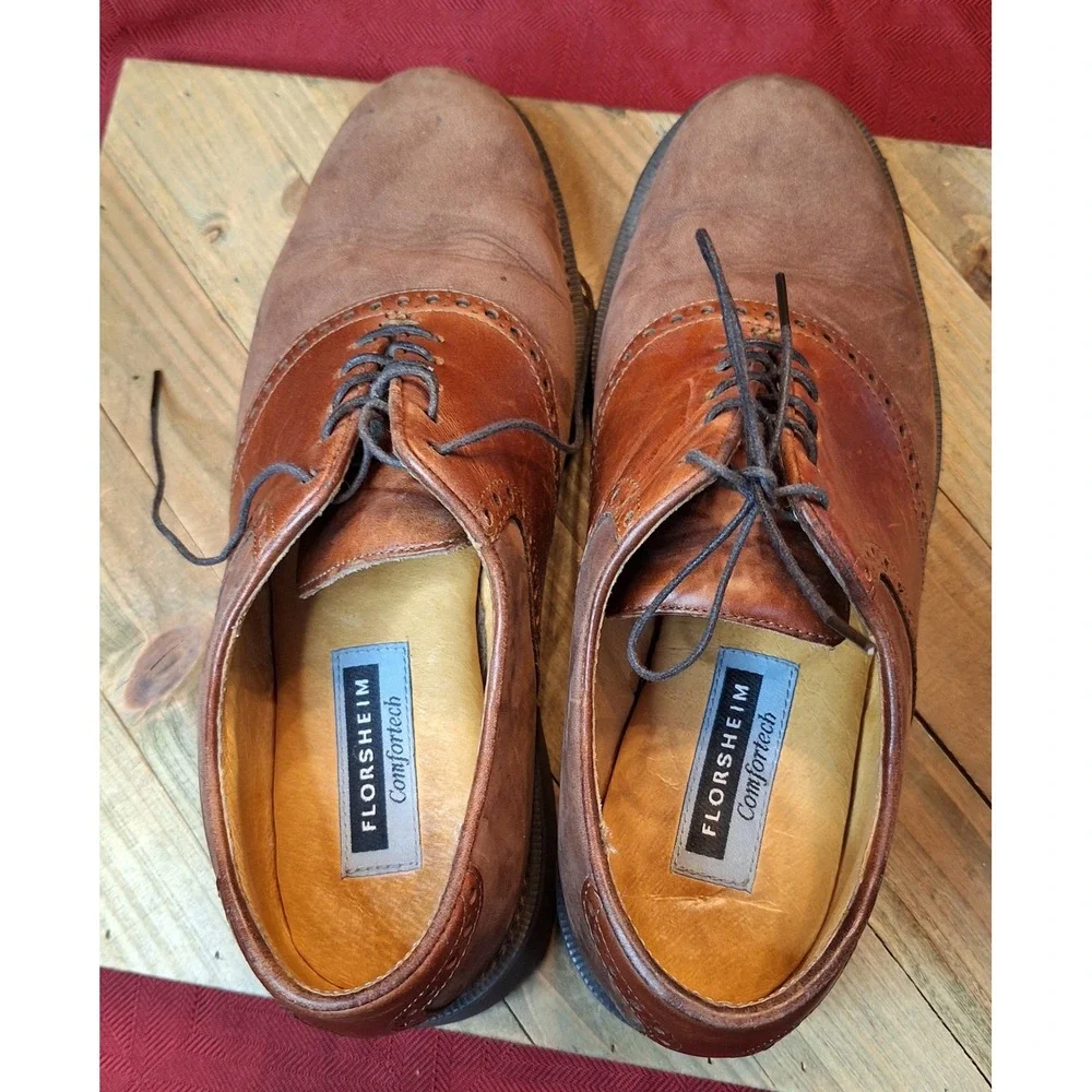Florsheim Comfortech Mens 8 D Brown Leather Suede Saddle Oxford Vibram 70367‎